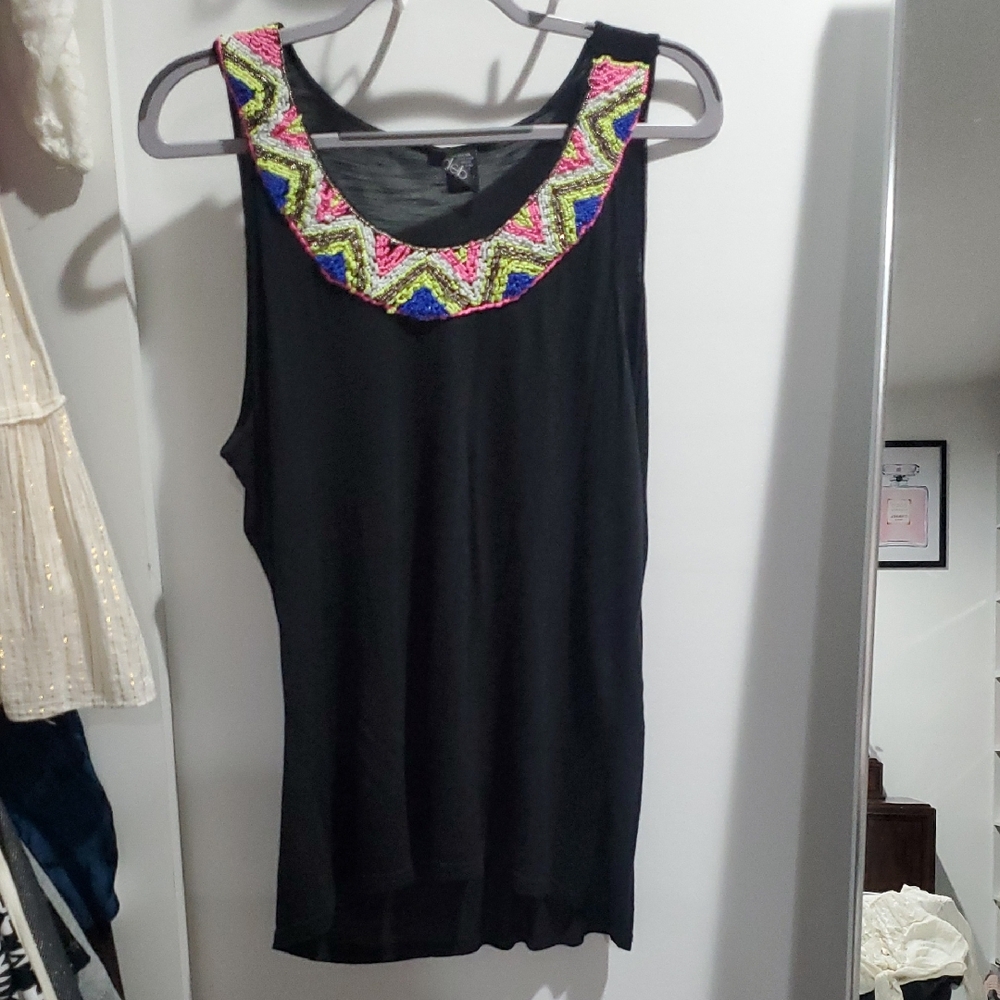 Deb Black and Yellow Embellished Sleeveless Tank Top
